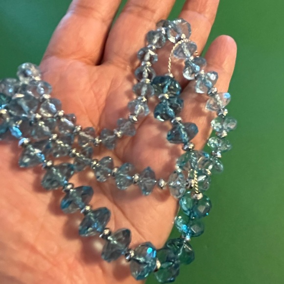 Aqua Color Crystal Beaded Triple Strand Necklace with Glass Bead Earrings - Picture 3 of 7